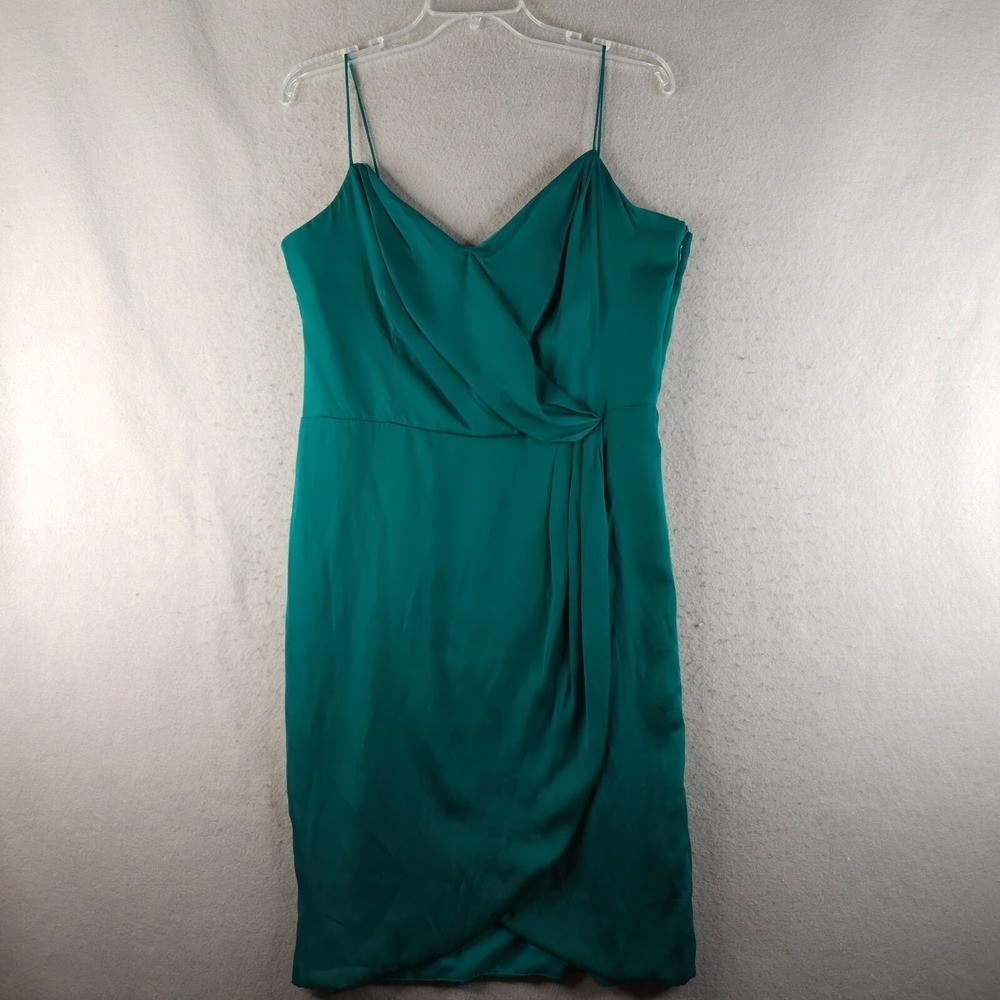 Banana Republic Dress Womens 14 Green Cocktail Satin Slip Party Wedding V-Neck